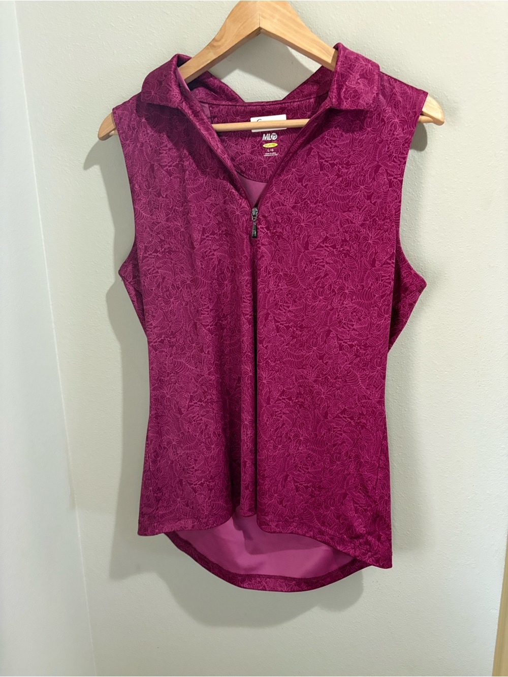 Greg Norman ML75 play dry Sleeveless Zip-Front Polo - Raspberry Pink(size large)